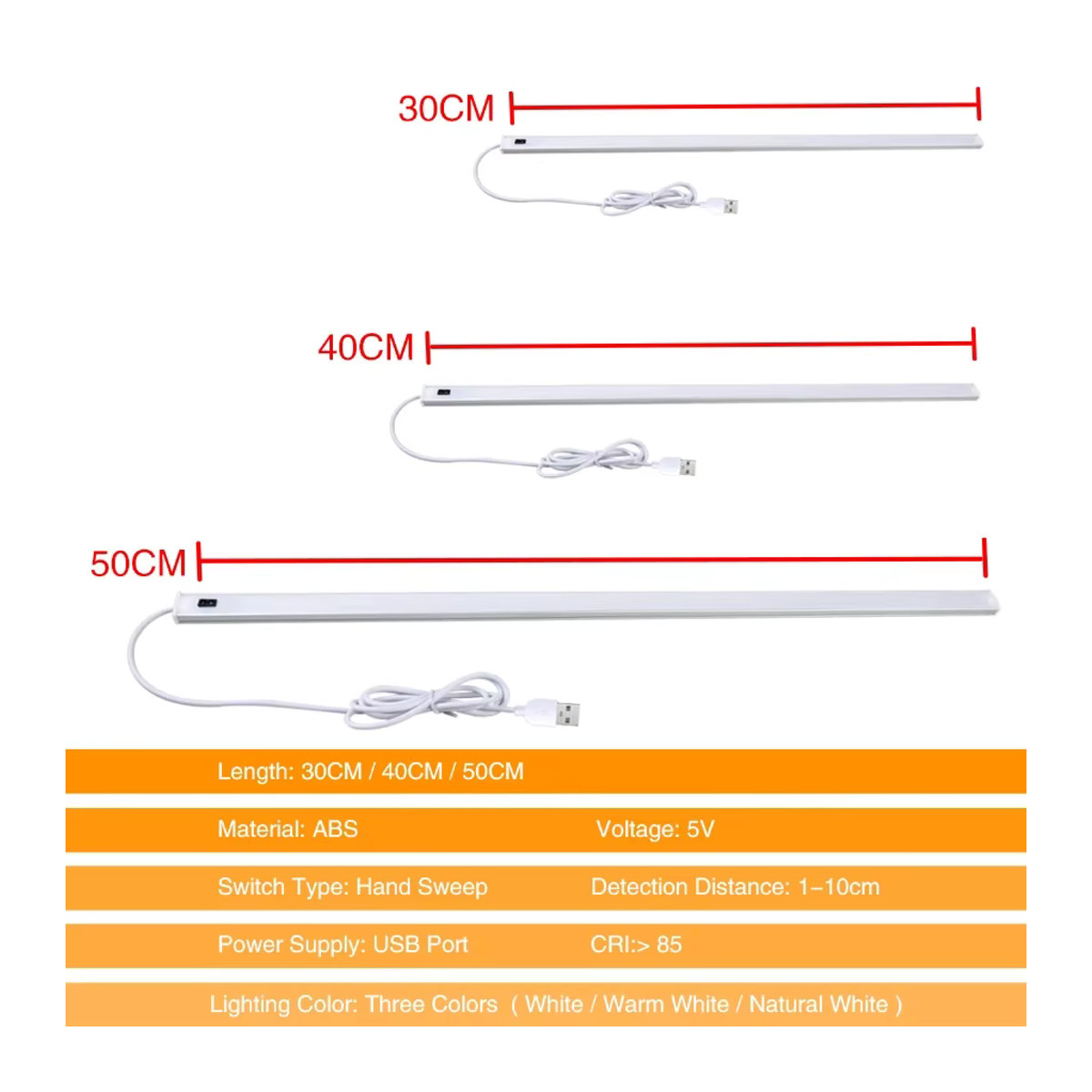 ATcomm LED Unterbauleuchte mit Hand-Sweep-Sensor und 3 Farbmodi, Silber, Länge: 50 cm - Bild 2