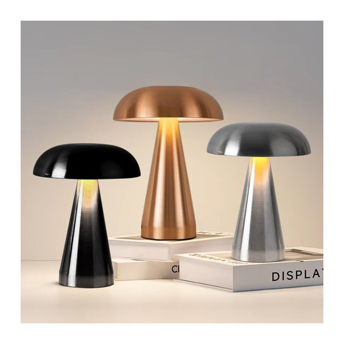 ATcomm Retro LED Pilz Nachtlicht mit Touch Sensor und 3 Dimmstufen, bunt, wiederaufladbare Schreibtischlampe - Bild 1