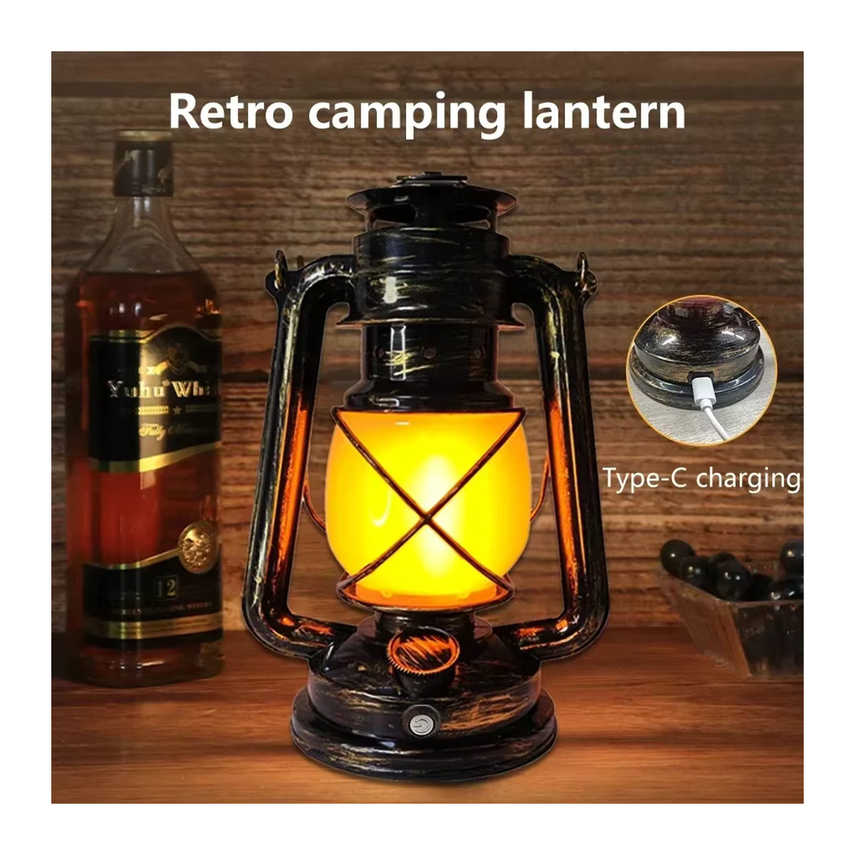 ATcomm Retro LED Tischlampe aus Metall in Schwarz, USB aufladbare tragbare Camping-Laterne - Bild 2