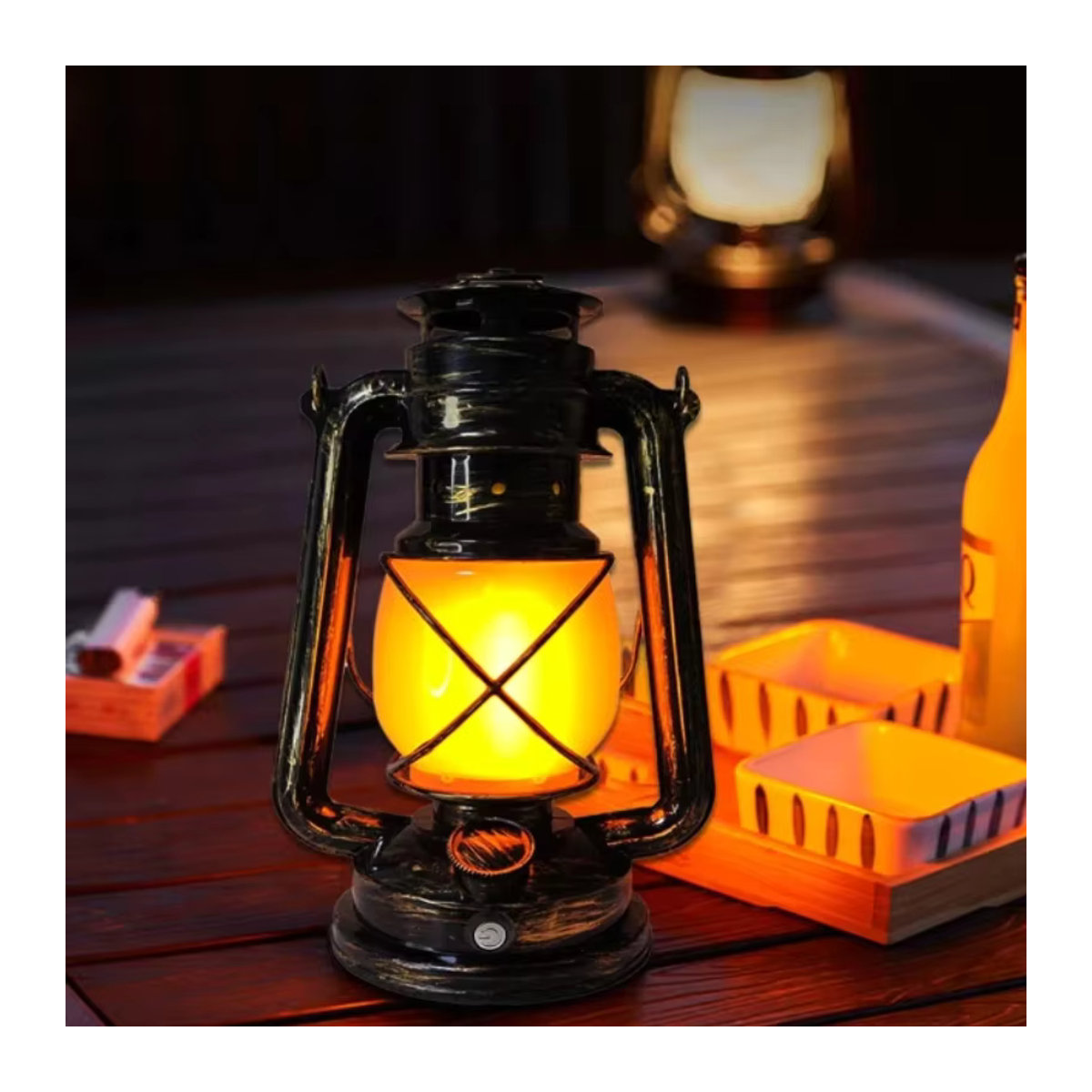ATcomm Retro LED Tischlampe aus Metall in Schwarz, USB aufladbare tragbare Camping-Laterne - Bild 3