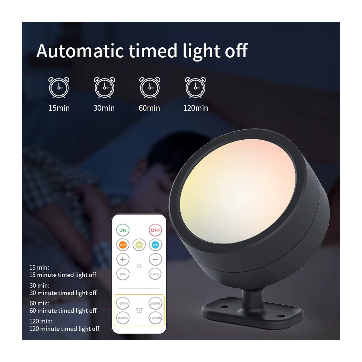 ATcomm RGB LED Wandleuchte kabellos wiederaufladbar mit Fernbedienung und 360 Grad Rotation in Schwarz/Weiß - Bild 2