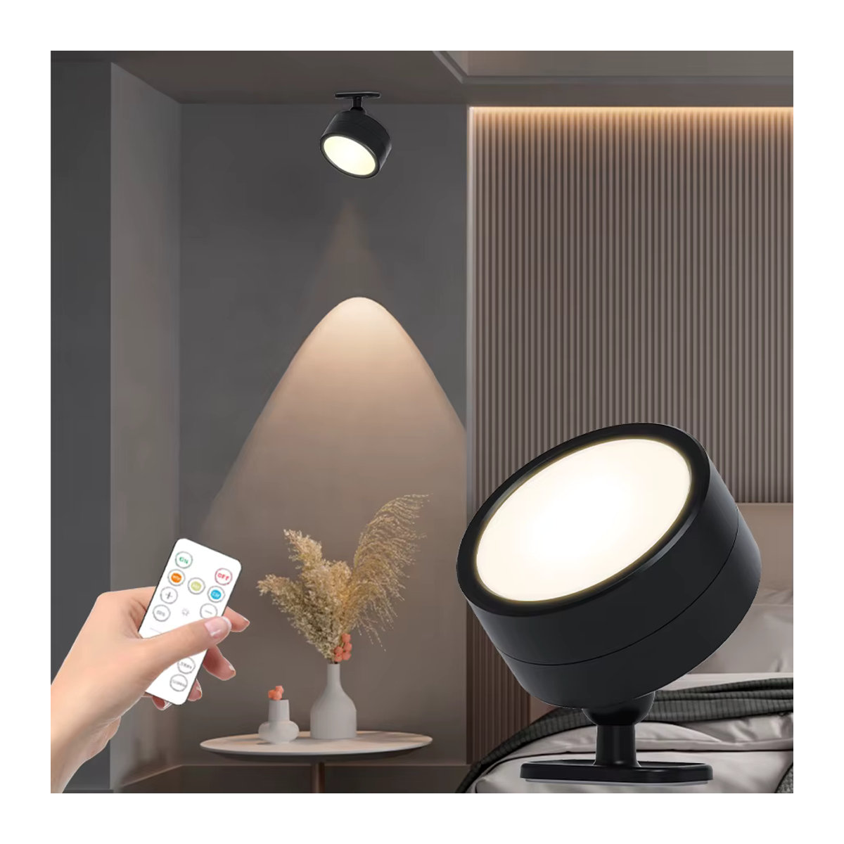 ATcomm RGB LED Wandleuchte kabellos wiederaufladbar mit Fernbedienung und 360 Grad Rotation in Schwarz/Weiß - Bild 4
