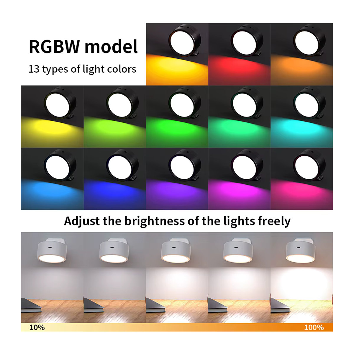 ATcomm RGB LED Wandleuchte kabellos wiederaufladbar mit Fernbedienung und 360 Grad Rotation in Schwarz/Weiß - Bild 5