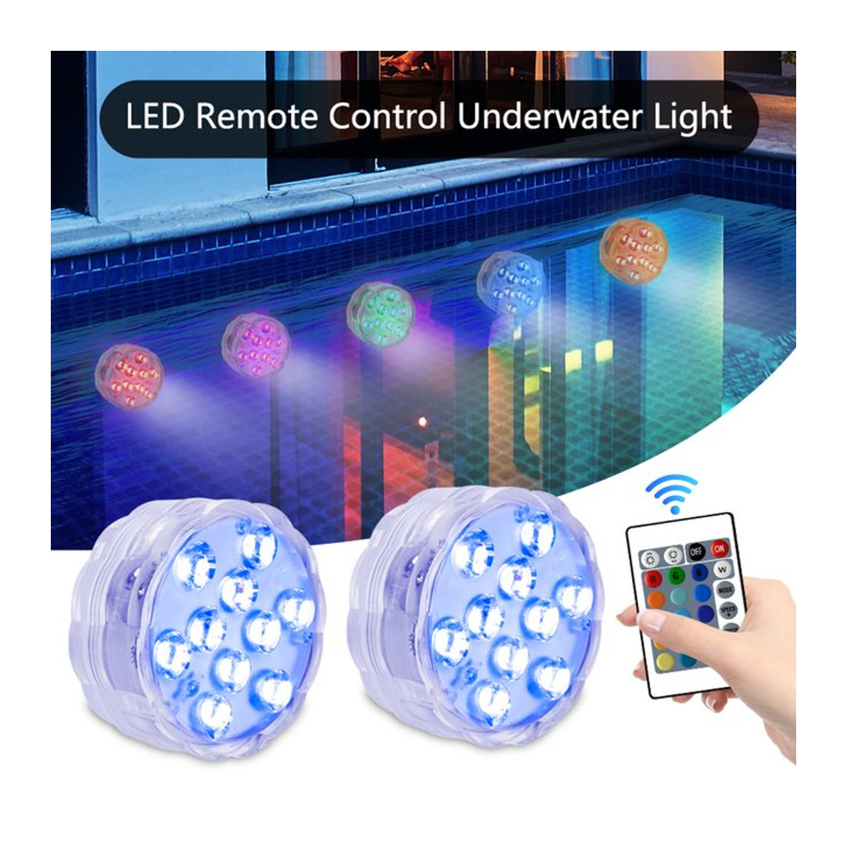ATcomm RGB Unterwasser-LED-Leuchten mit 10 LEDs, batteriebetrieben, bunt - Bild 1