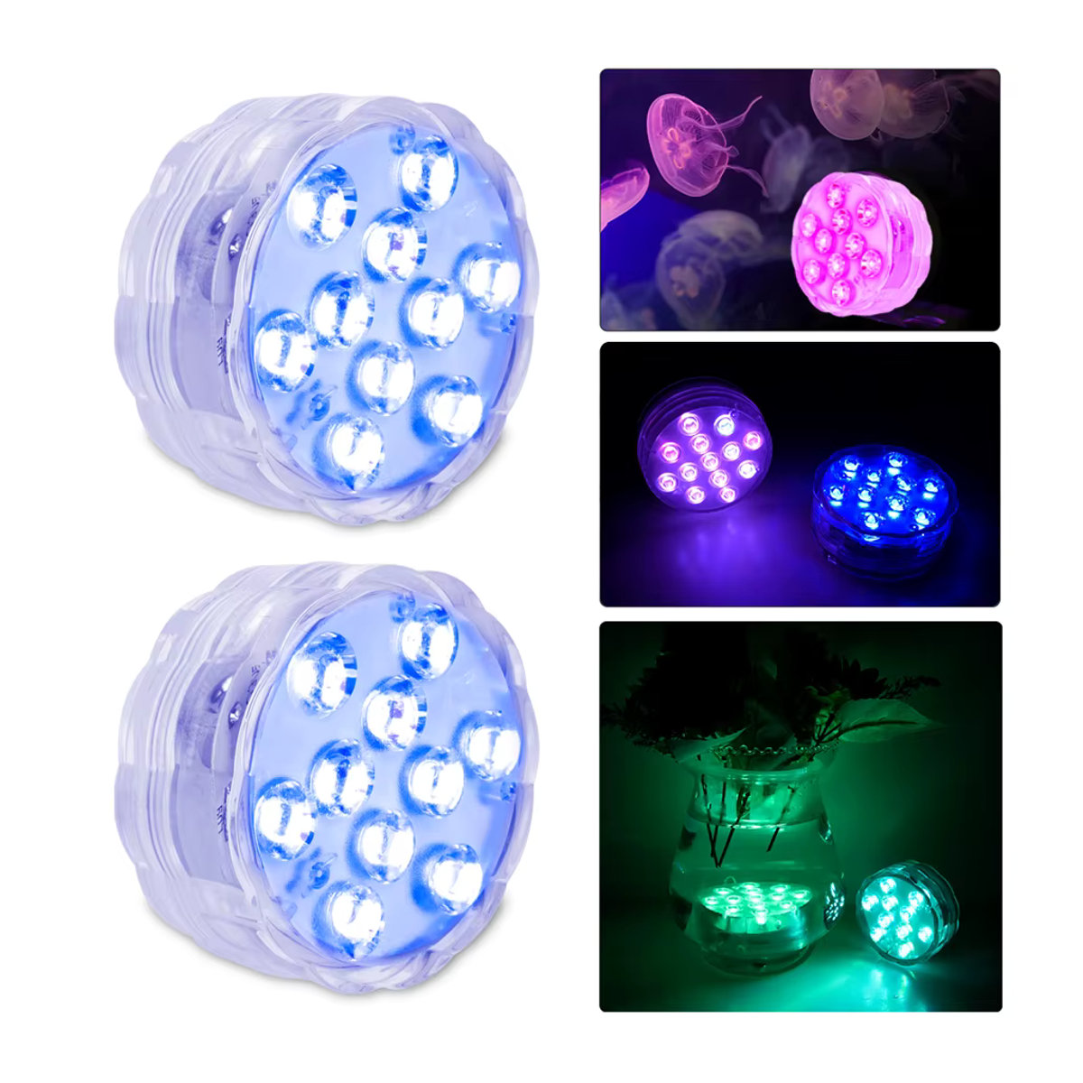ATcomm RGB Unterwasser-LED-Leuchten mit 10 LEDs, batteriebetrieben, bunt - Bild 7