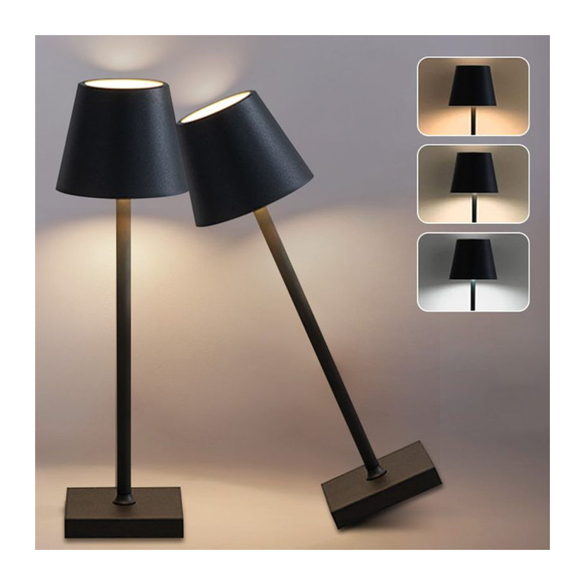 ATcomm Schnurlose LED Tischlampe Schwarz mit Touch-Funktion und 3 Farben für Hotel und Outdoor - Bild 1