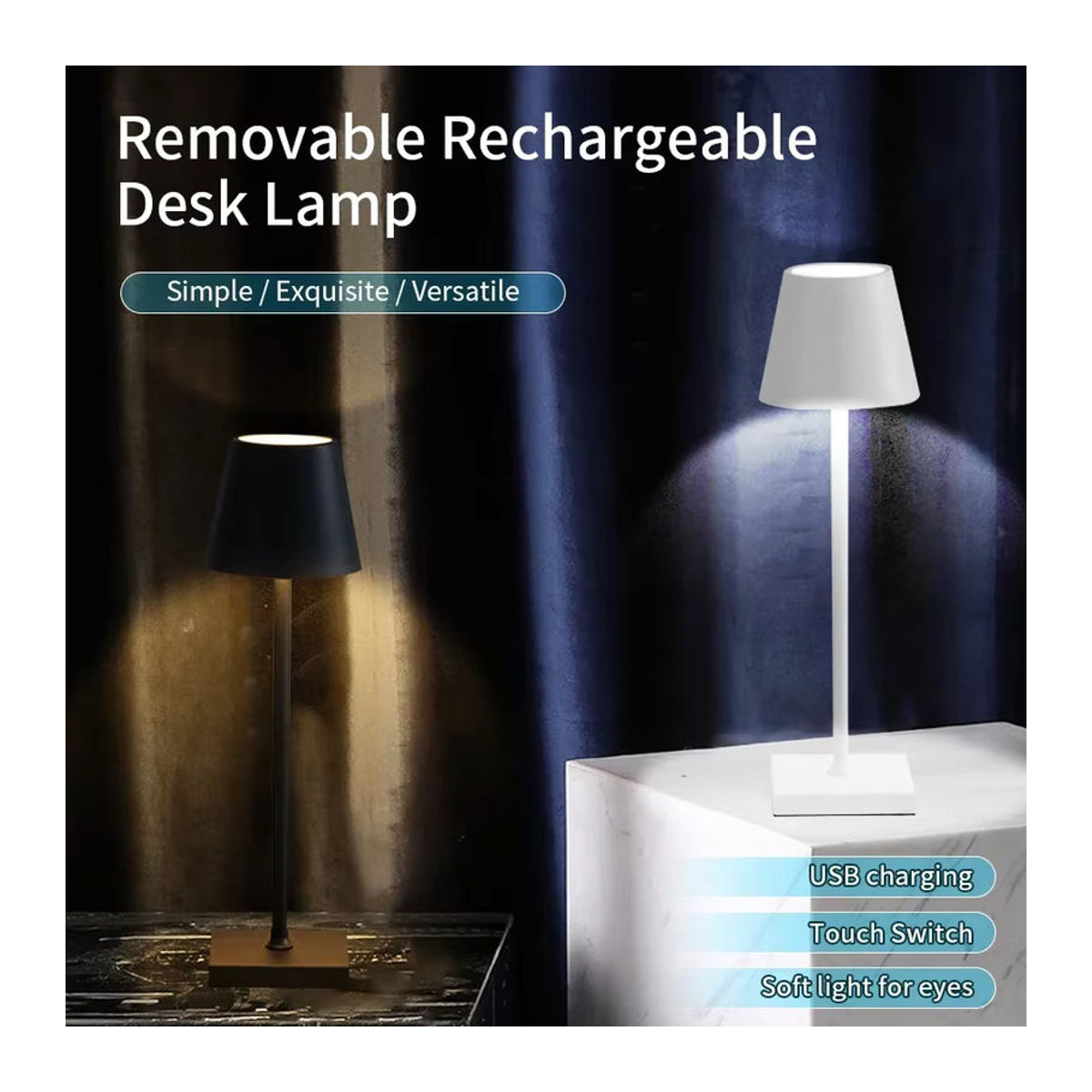 ATcomm Schnurlose LED Tischlampe Schwarz mit Touch-Funktion und 3 Farben für Hotel und Outdoor - Bild 2