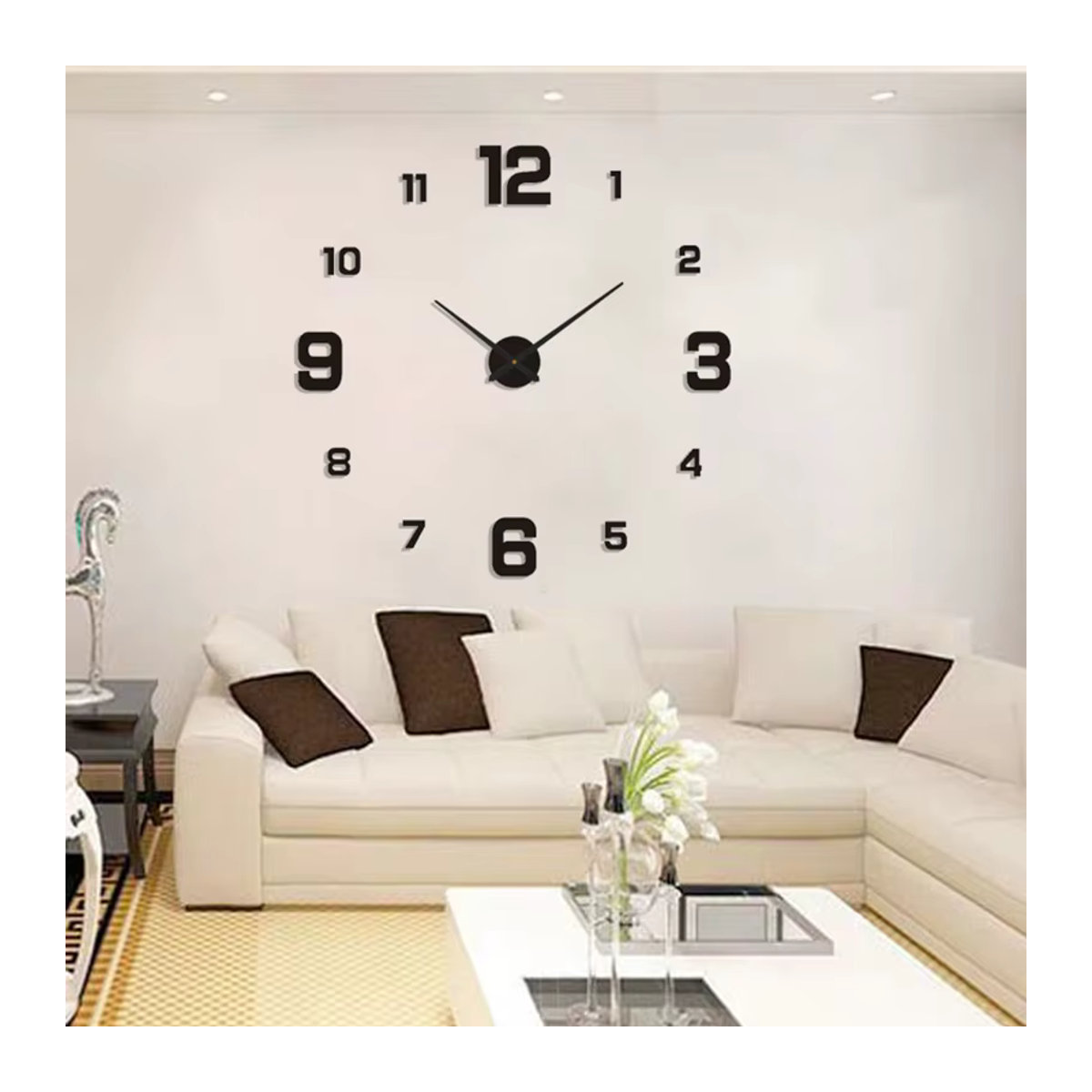 ATEND Wanduhr Analog in Schwarz mit 3D-Zahlen und geräuschlosem Design für Wohnzimmer, Schlafzimmer oder Büro - Bild 3