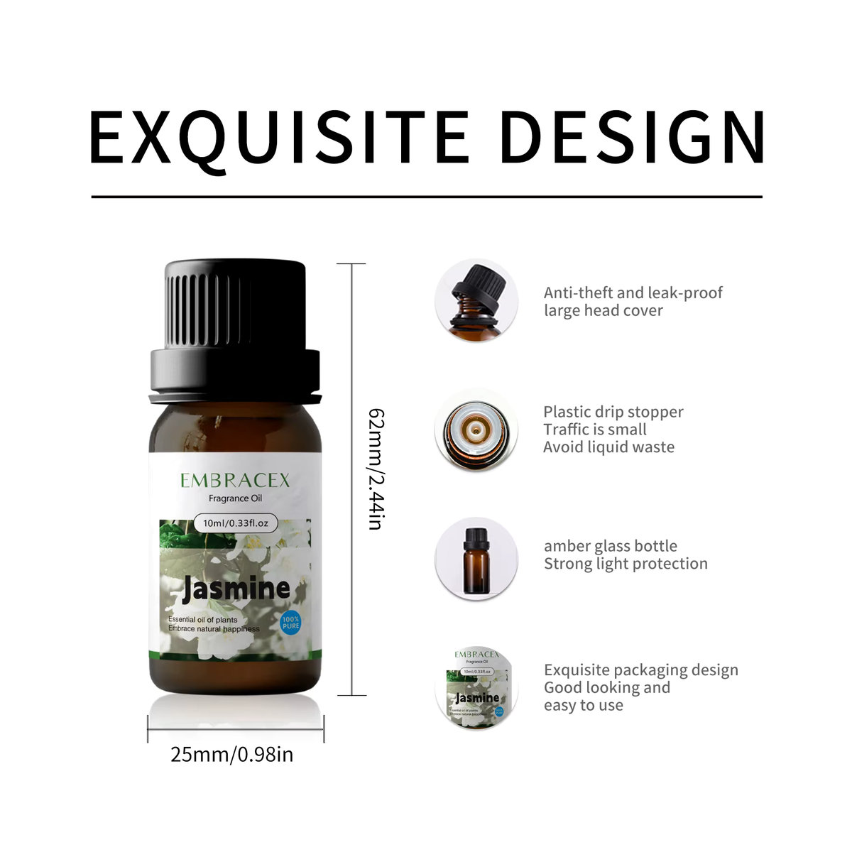 Ätherisches Jasminöl von EMBRACEX, 10 ml florales Duftöl für die Hautpflege und Massage - Bild 3