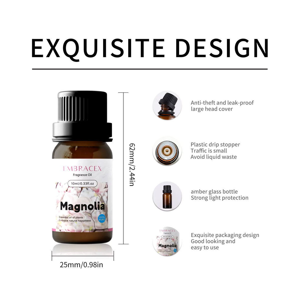 Ätherisches Magnolienöl von EMBRACEX, 10 ml, floraler Duft in brauner Glasflasche - Bild 3