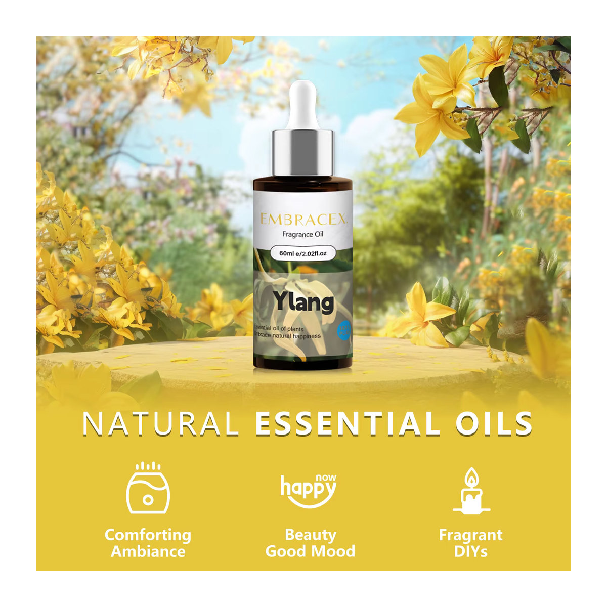 Ätherisches Ylang Ylang Öl in brauner Glasflasche, 60 ml, floraler Duft zur Aromatherapie - Bild 3