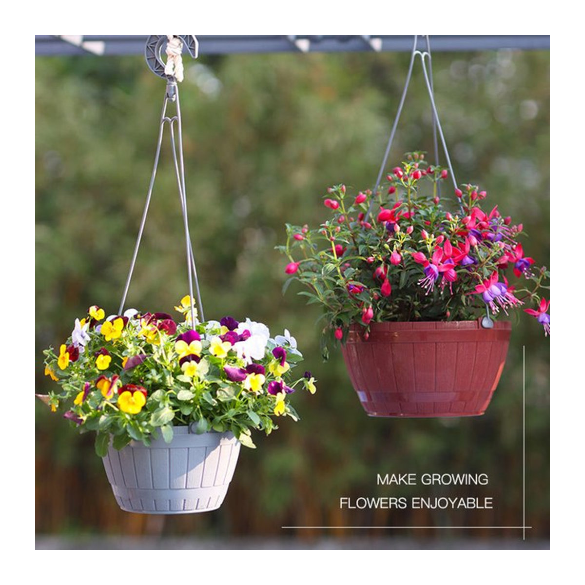 Atmungsaktiver Selbstbewässerungs-Blumentopf aus PP-Kunststoff im Holzfass-Design zum Aufhängen - Bild 1