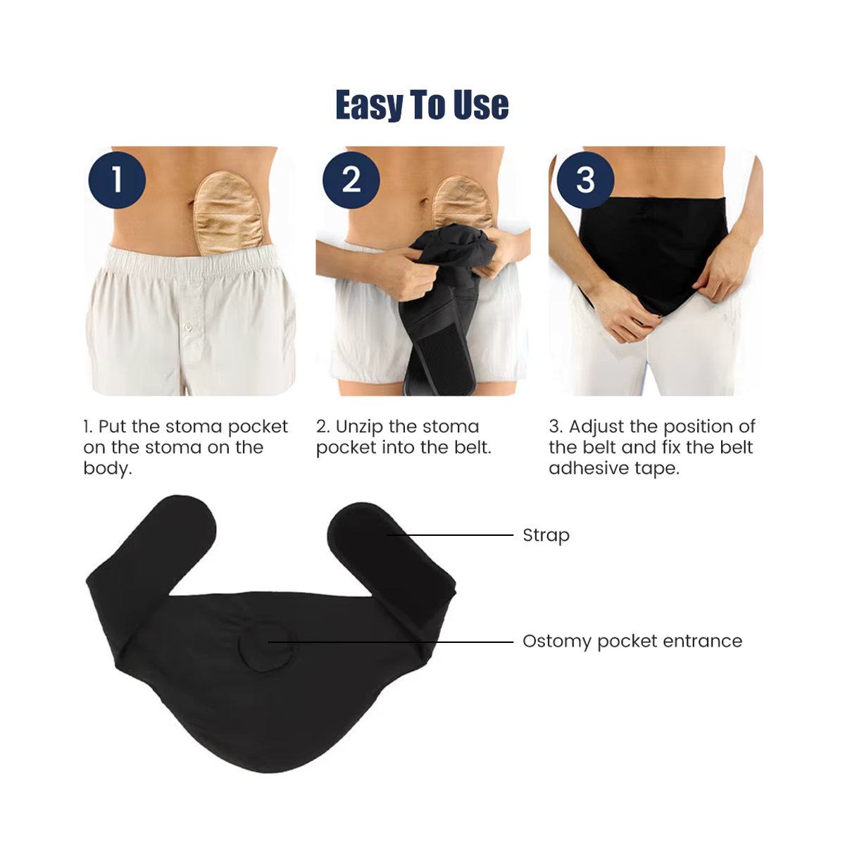 Atmungsaktiver Stoma-Wickelgürtel von JBMBHC in Schwarz mit versteckter Tasche für Sport und Schwimmen für Männer und Frauen - Bild 5