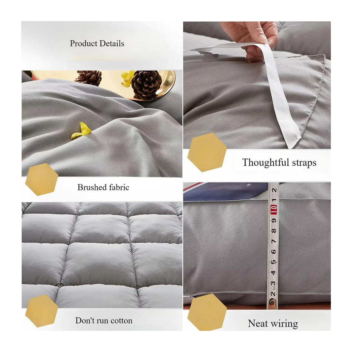 Atmungsaktiver und hautfreundlicher Matratzen-Topper in Grau, zusammenklappbare Matratzenauflage für Tatami-Betten, Höhe: 10 cm - Bild 3
