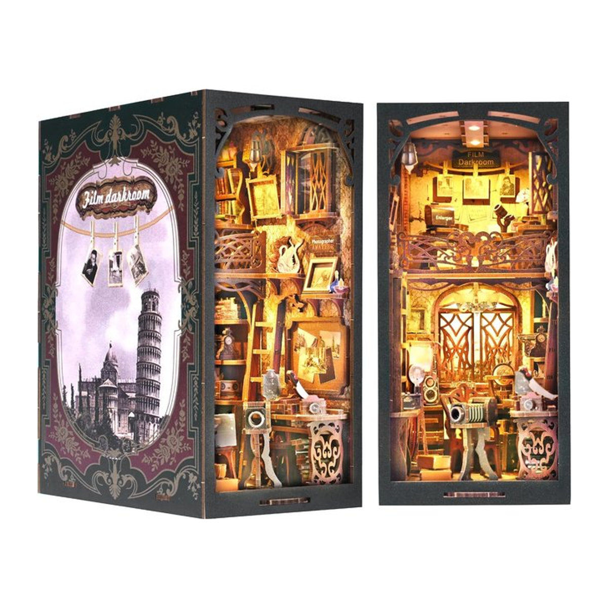 ATUBAN Book Nook Kit DIY Puppenhaus 3D Holzpuzzle als Vintage Bücherregal Einsatz in Orange und Mehrfarbig mit floralem Design - Bild 1