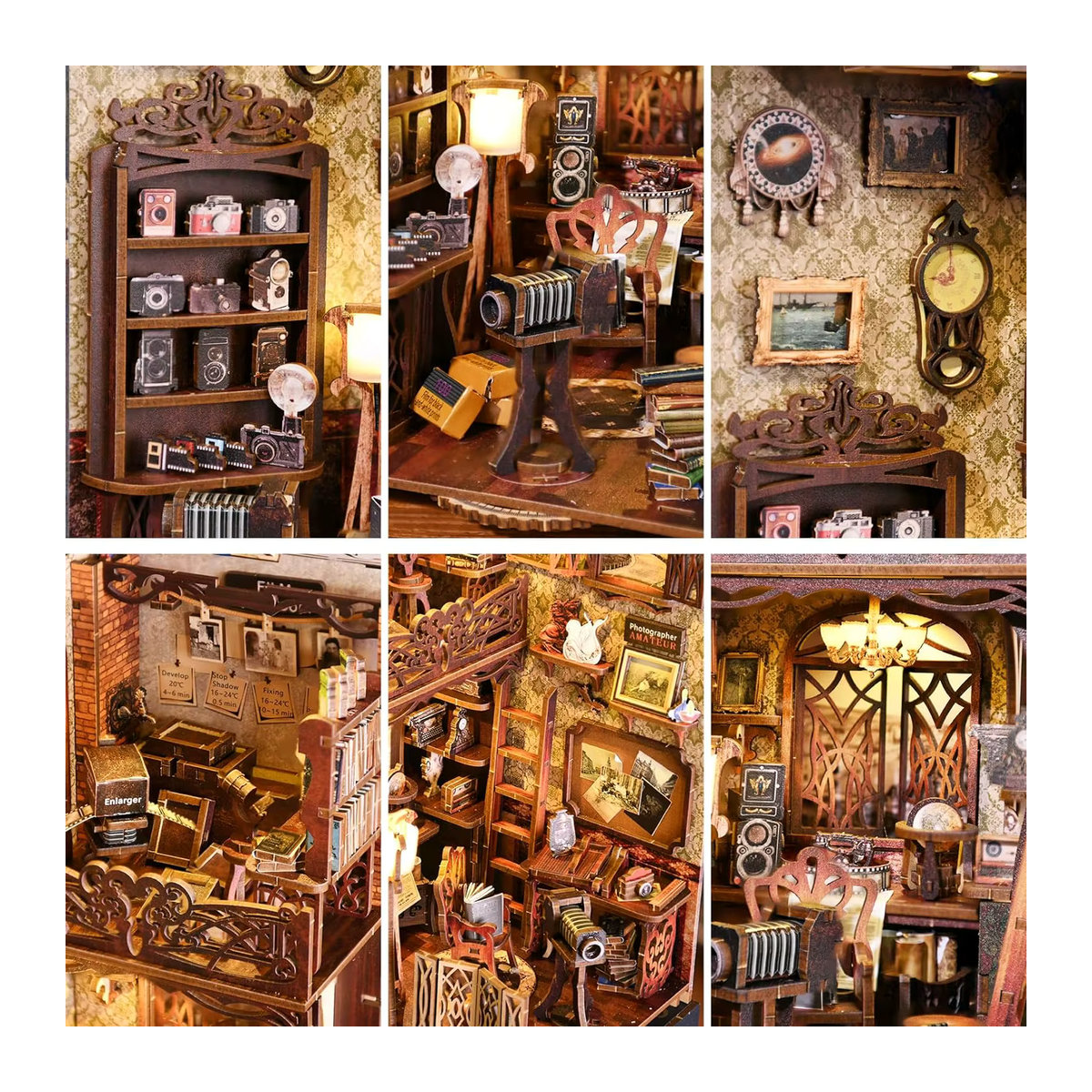ATUBAN Book Nook Kit DIY Puppenhaus 3D Holzpuzzle als Vintage Bücherregal Einsatz in Orange und Mehrfarbig mit floralem Design - Bild 4