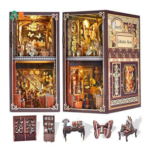 ATUBAN DIY Book Nook Kit 3D Holzpuzzle Miniatur Puppenhaus als dekorative Buchstütze mit LED-Licht in floralem Vintage-Design, mehrfarbig