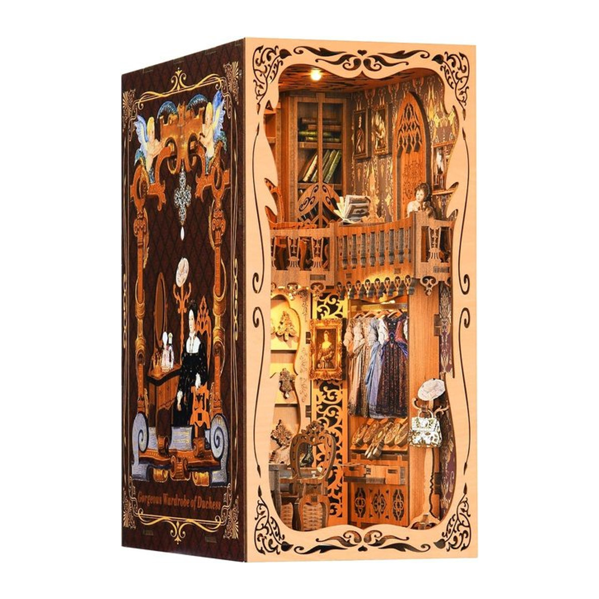 ATUBAN DIY Buch Nook Kit Garderobe der Herzogin 3D Holzpuzzle als dekorativer Bücherregal Einsatz und Miniatur Diorama in Mehrfarbig und Orange - Bild 1