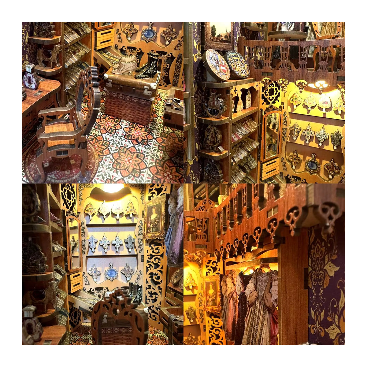 ATUBAN DIY Buch Nook Kit Garderobe der Herzogin 3D Holzpuzzle als dekorativer Bücherregal Einsatz und Miniatur Diorama in Mehrfarbig und Orange - Bild 4