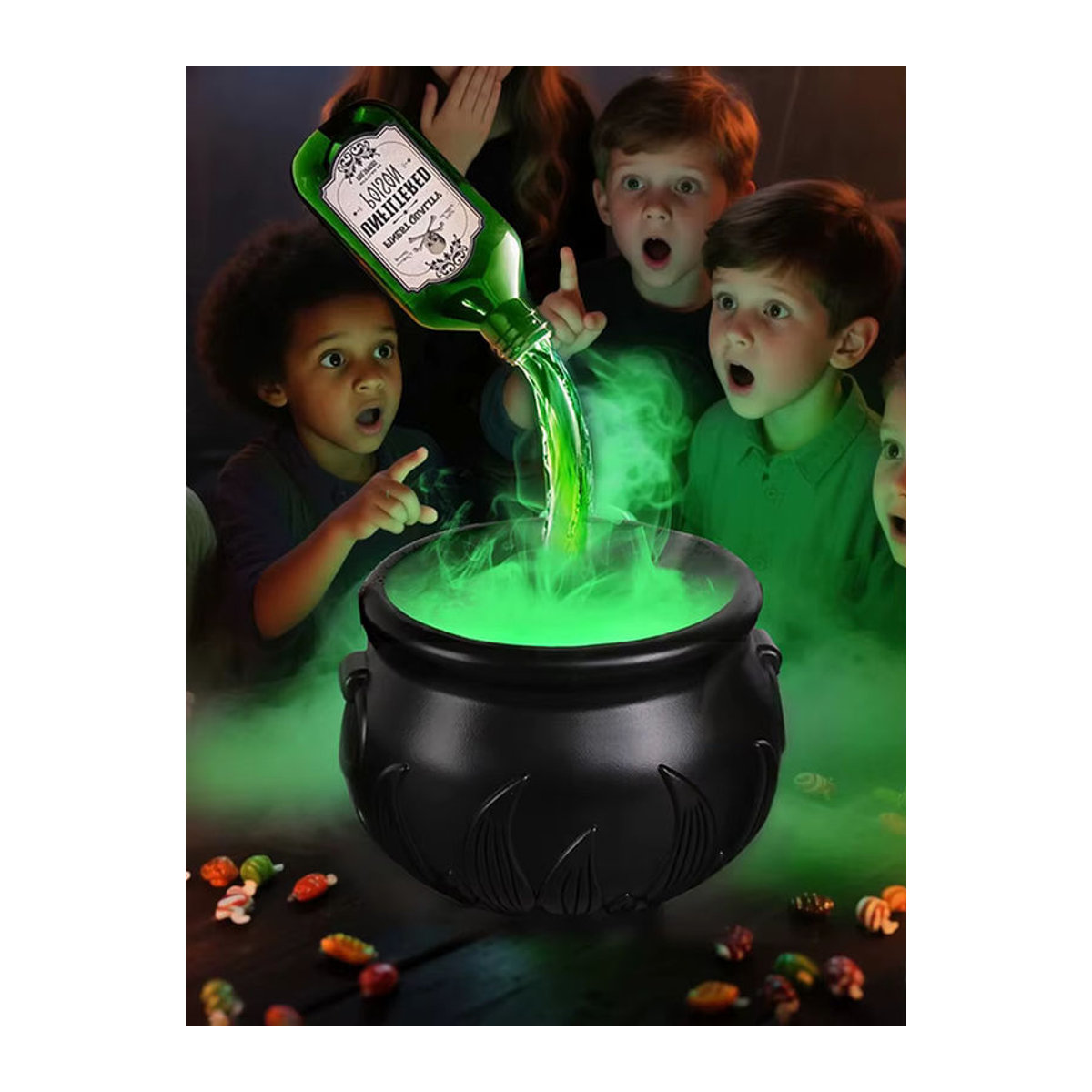 ATUOTIN Halloween Hexenkessel aus schwarzem Kunststoff als runde Party-Dekoration für den Innenbereich - Bild 5