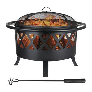 AuAg 3-in-1 Feuerschale aus Metall in Schwarz mit Grillrost und Funkenschutz, Durchmesser: 81 cm