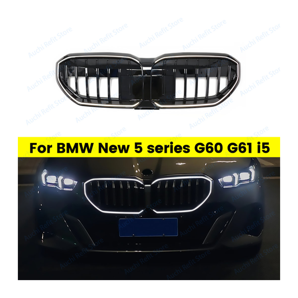 Auchikj LED-Lichtgrill für BMW Neue 5er-Reihe G60 G61 i5 Style in Schwarz mit M Sport Beleuchtung aus Kunststoff - Bild 1