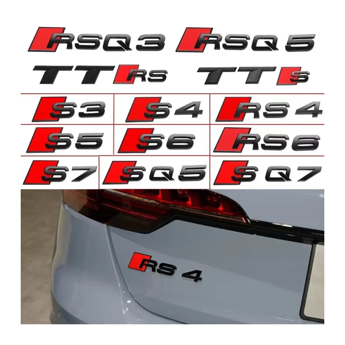Audi Emblem Aufkleber für S3 S4 S5 S6 RS3 RS4 RS5 TTS SQ5 SQ7 in Schwarz aus Kunststoff - Bild 1