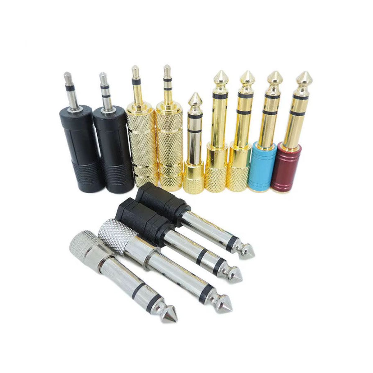 Audio Adapter Set mit 6,5mm und 3,5mm Klinkensteckern Mono und Stereo in Bunt für Kopfhörer und Verstärker - Bild 2