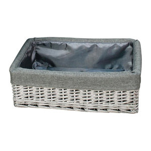 Aufbewahrungskorb POCOline aus Rattan und Textil in Grau, B/H/L: 34 x 16 x 48 cm