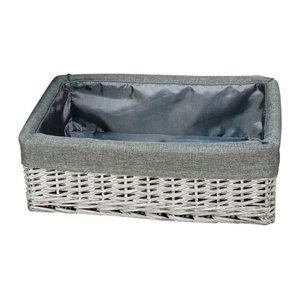 Aufbewahrungskorb POCOline aus Weide und Textil in Grau, stehend, rechteckig, B/H/L: 29 x 14 x 42 cm