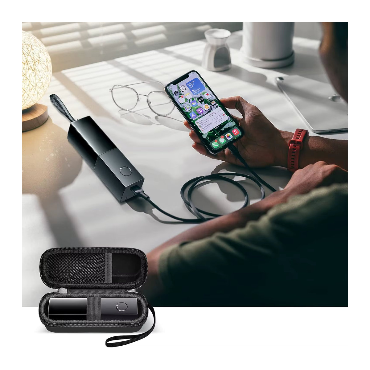 Aufbewahrungstasche für Anker tragbares Ladegerät 5.000 mAh und iPhone, Organizer in Schwarz, minimalistisches Design - Bild 6