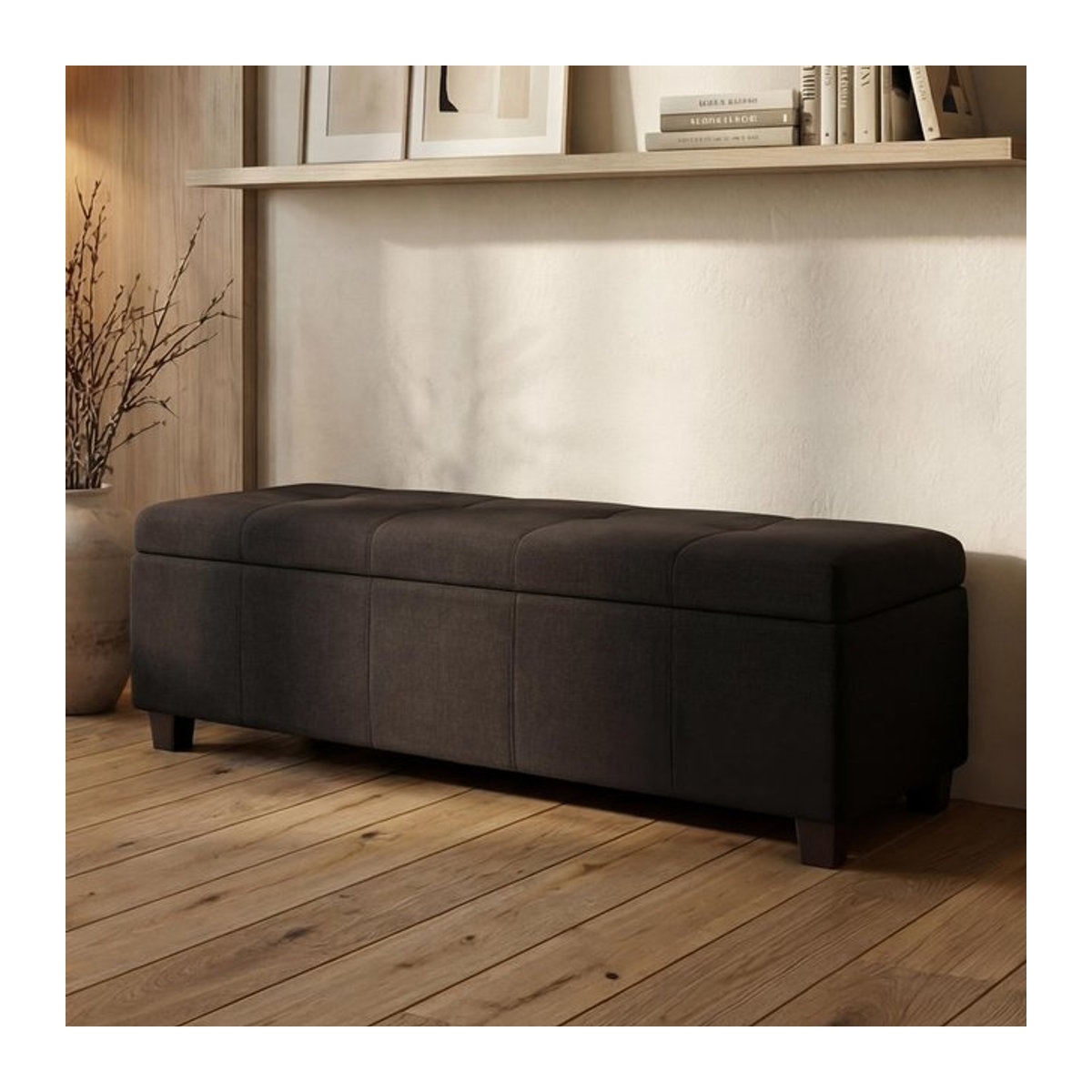 Aufbewahrungstruhe Kriens Sitzbank aus Stoff in Schwarz, B/T/H: 114 x 45 x 45 cm - Bild 1