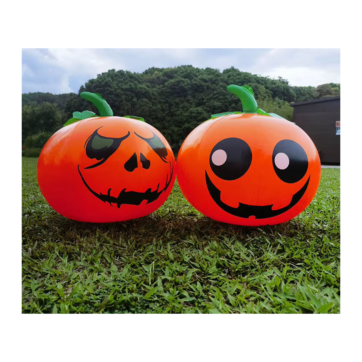 Aufblasbare Halloween Dekoration aus Kunststoff in Orange mit Kürbis und Geist für Innenhof und Party - Bild 3
