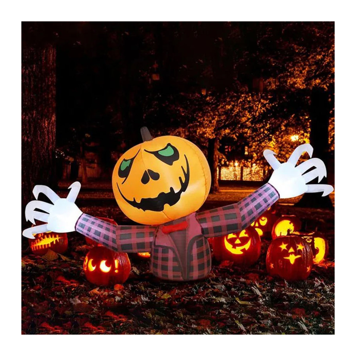 Aufblasbare Halloween Dekoration Gentleman Geist mit Kürbis und kariertem Hemd, Orange, Höhe: 120 cm - Bild 1