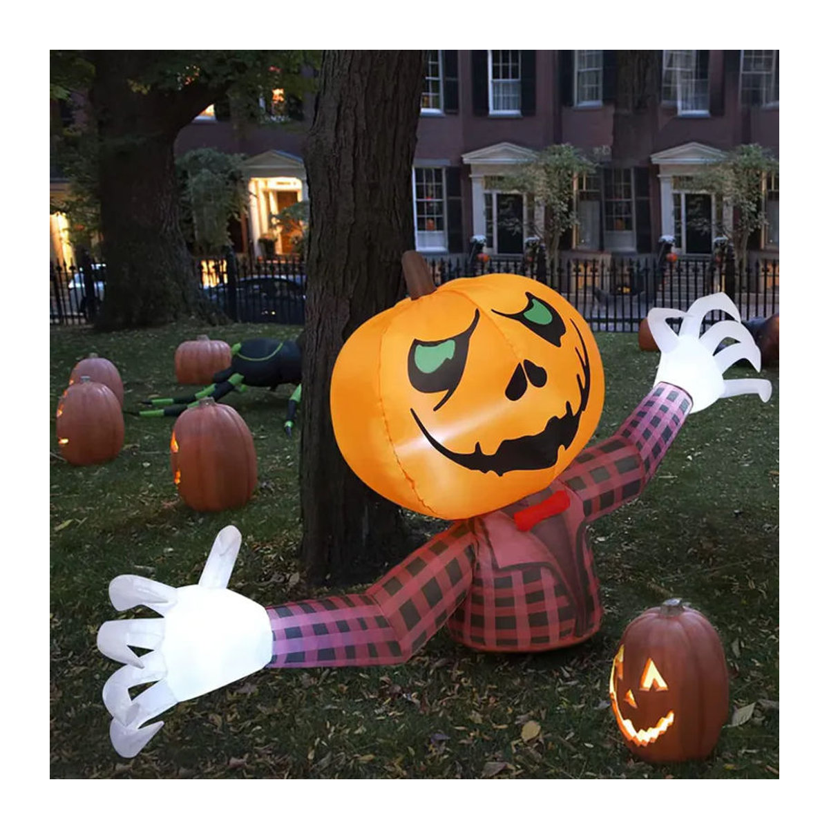 Aufblasbare Halloween Dekoration Gentleman Geist mit Kürbis und kariertem Hemd, Orange, Höhe: 120 cm - Bild 2