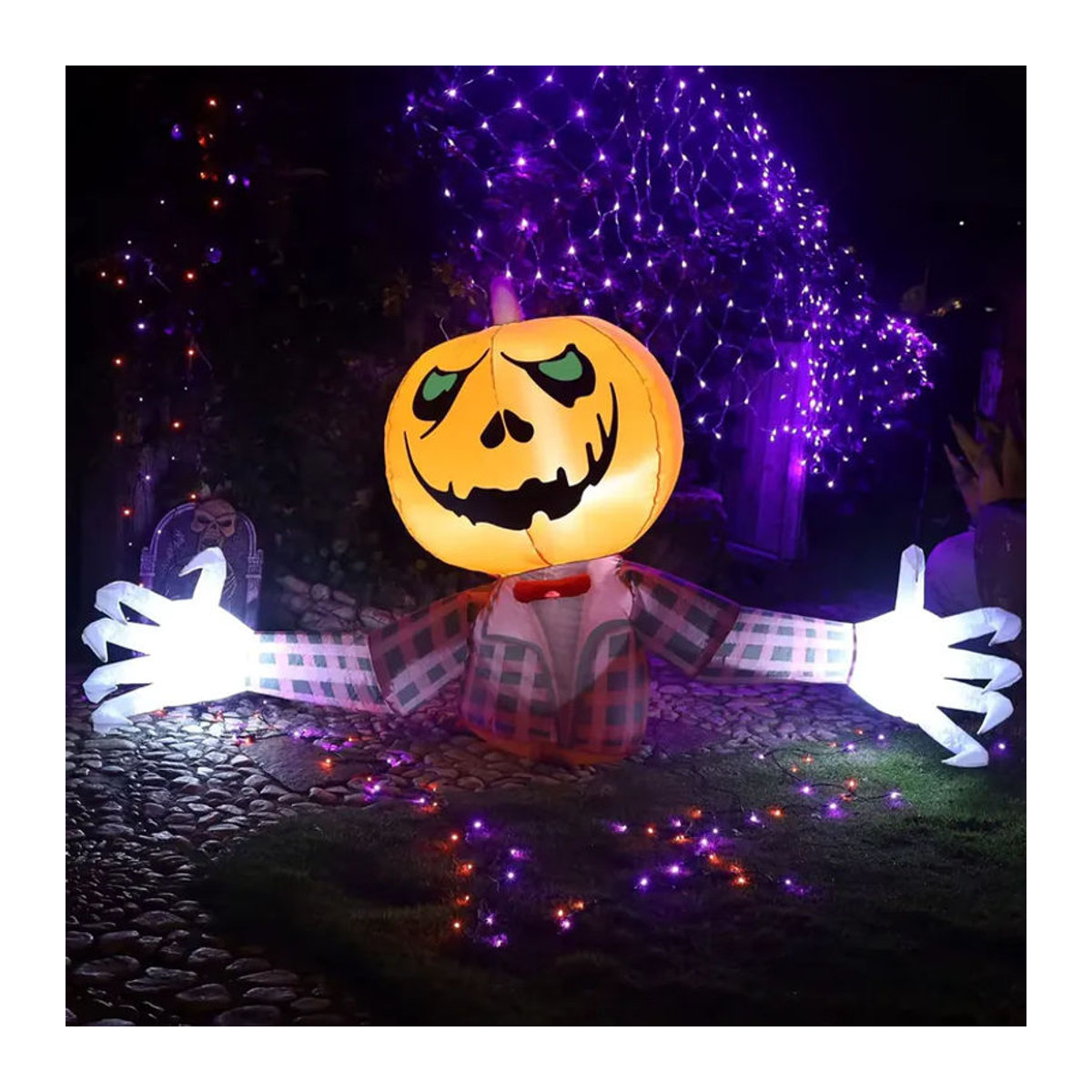 Aufblasbare Halloween Dekoration Gentleman Geist mit Kürbis und kariertem Hemd, Orange, Höhe: 120 cm - Bild 3