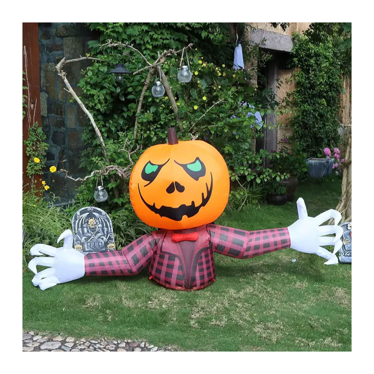 Aufblasbare Halloween Dekoration Gentleman Geist mit Kürbis und kariertem Hemd, Orange, Höhe: 120 cm - Bild 4