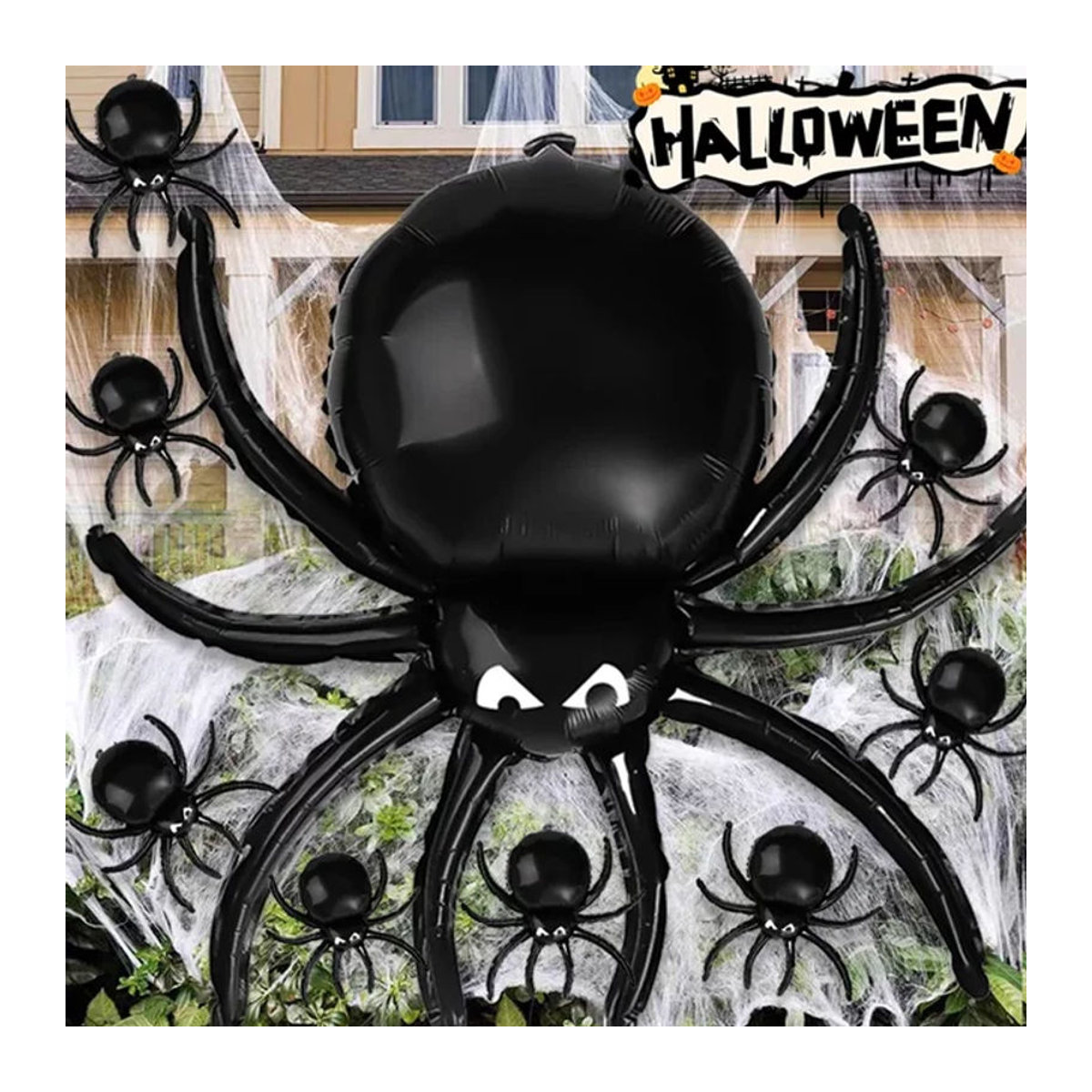 Aufblasbare Halloween Spinnen Ballons aus Folie in Schwarz als Horror Party Dekoration für Kinder - Bild 1