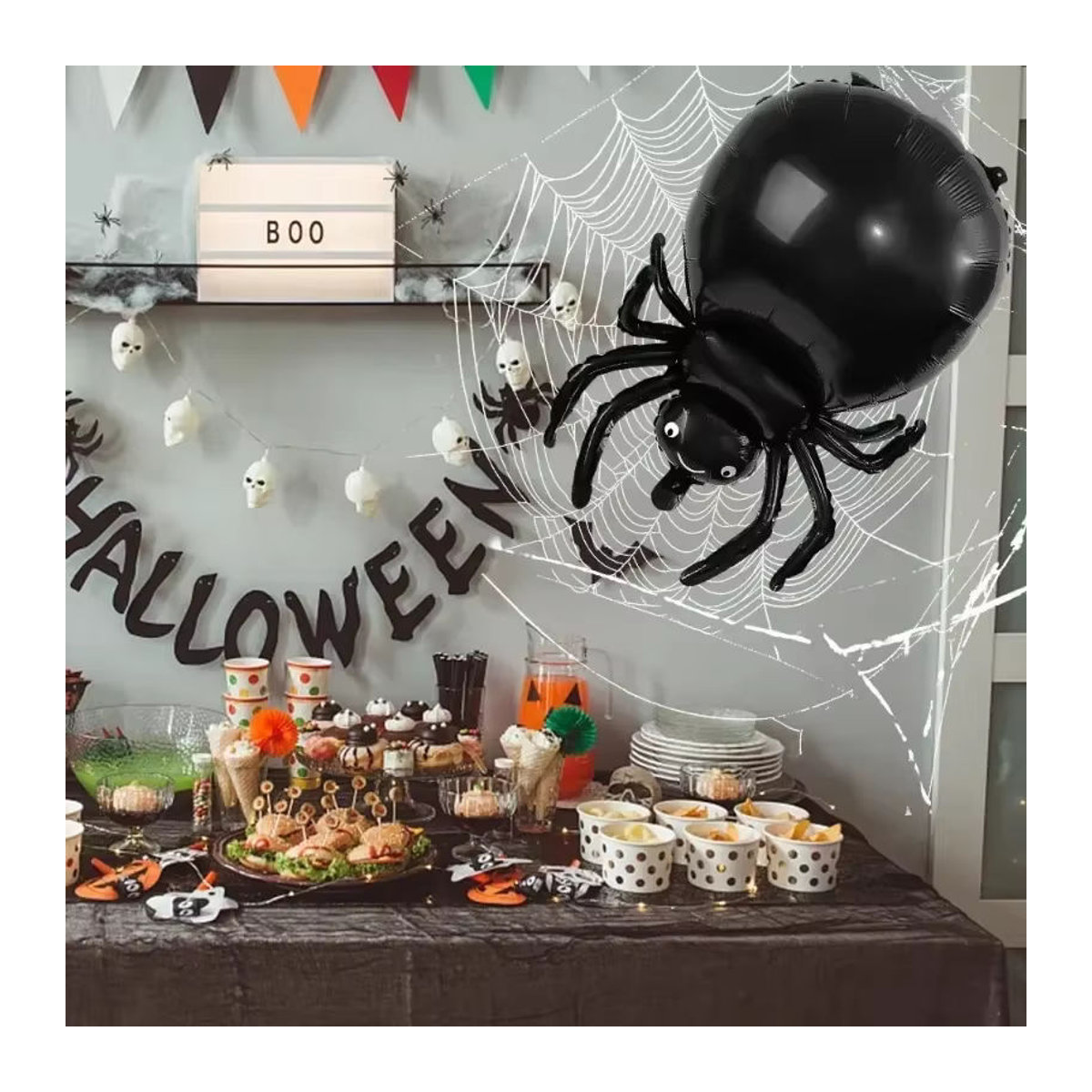 Aufblasbare Halloween Spinnen Ballons aus Folie in Schwarz als Horror Party Dekoration für Kinder - Bild 2