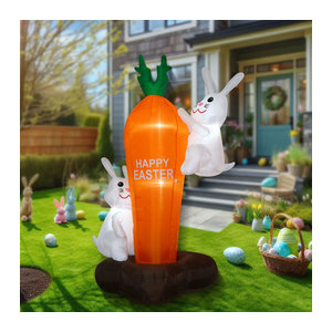 Aufblasbare Ostern-Dekoration von WAYDEKO mit blauem Häschen und Karotte, beleuchtetes Oster-Deko-Set mit integriertem Ventilator und Kunststoffpfählen