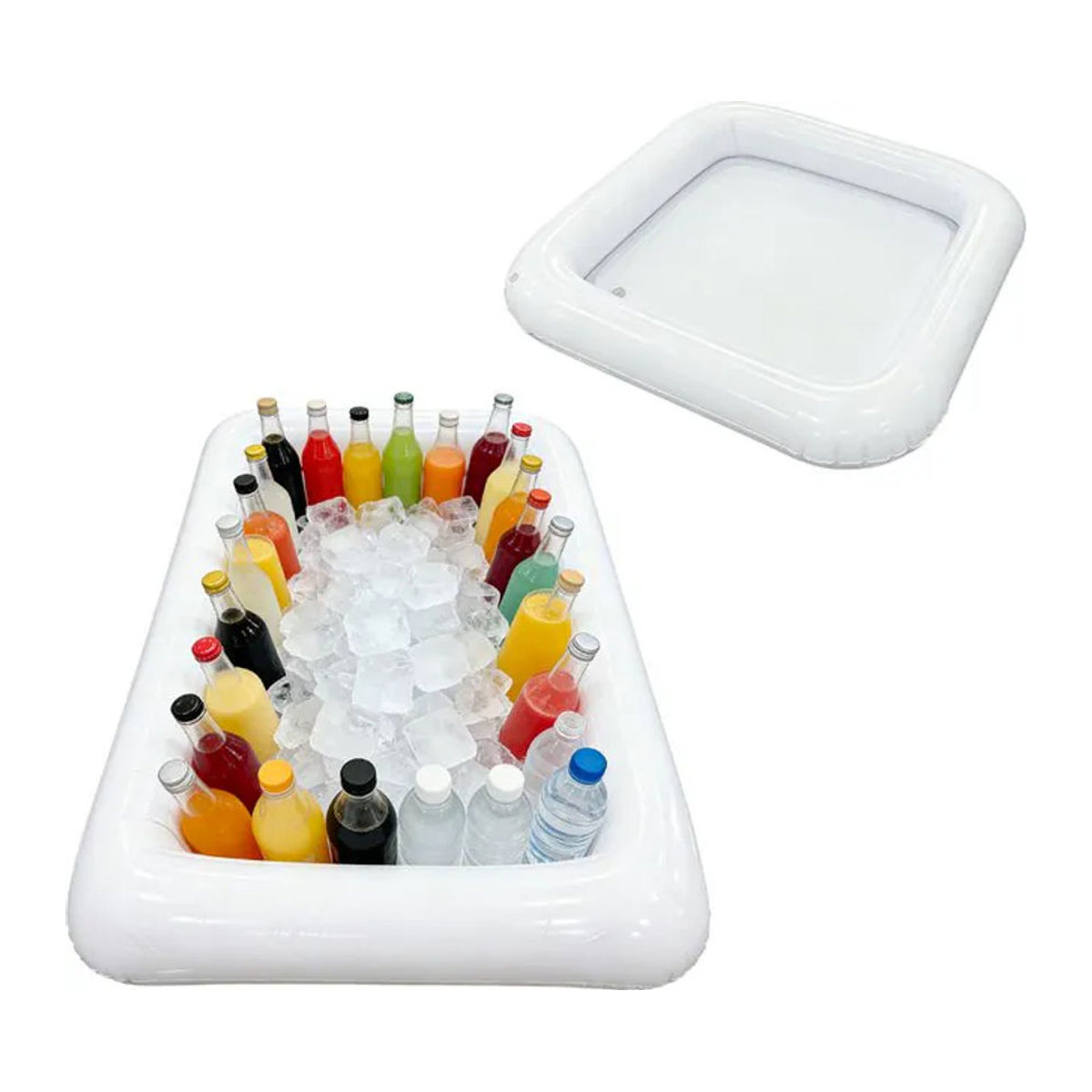 Aufblasbare PVC-Eiswürfelschale in Weiß mit Ablaufstopfen und Aufbewahrungsfach für Buffet, Bar und Picknick - Bild 1