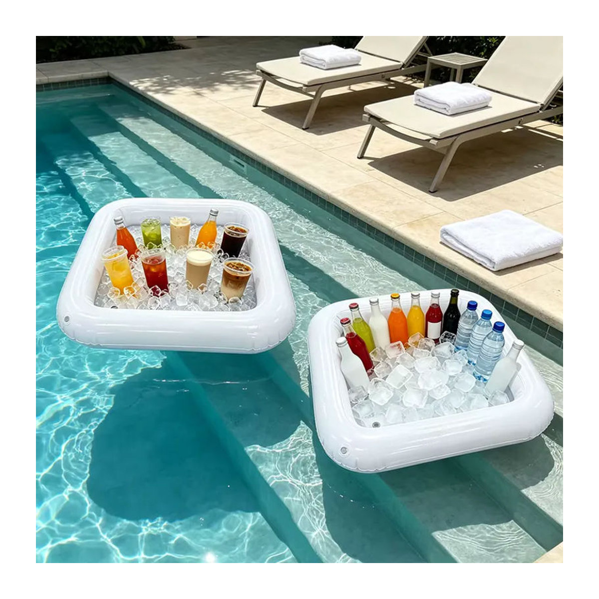 Aufblasbare PVC-Eiswürfelschale in Weiß mit Ablaufstopfen und Aufbewahrungsfach für Buffet, Bar und Picknick - Bild 3
