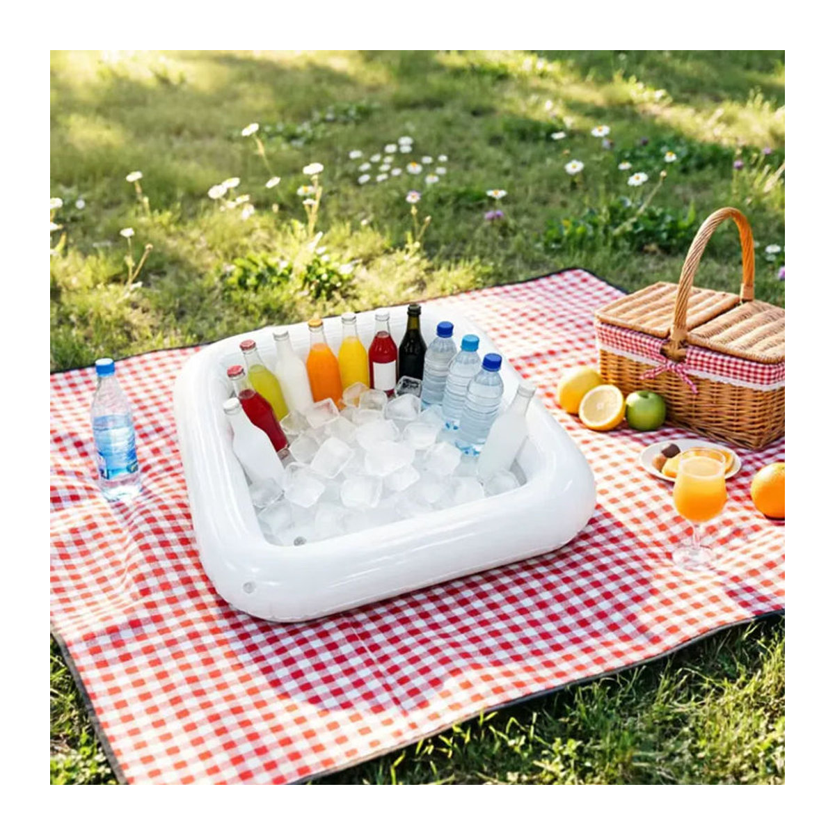 Aufblasbare PVC-Eiswürfelschale in Weiß mit Ablaufstopfen und Aufbewahrungsfach für Buffet, Bar und Picknick - Bild 4