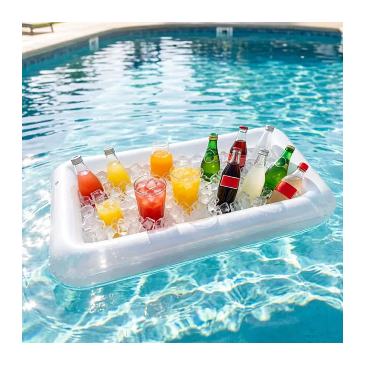 Aufblasbare PVC-Eiswürfelschale in Weiß mit Ablaufstopfen und Aufbewahrungsfach für Buffet, Bar und Picknick - Bild 6