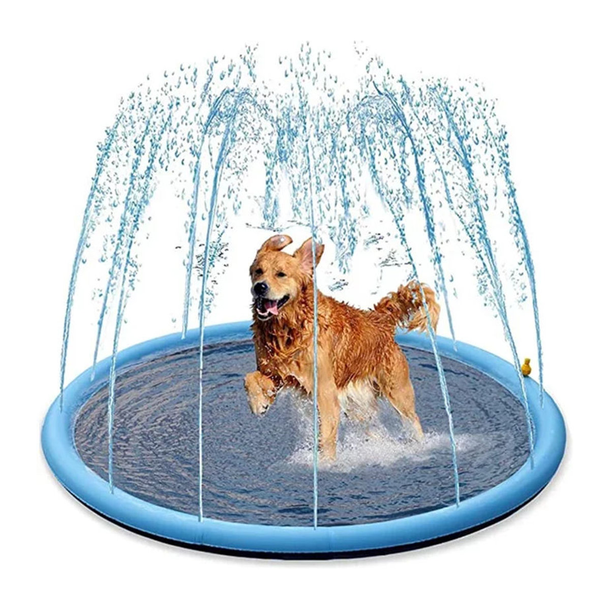 Aufblasbare Sommer Kühlmatte für Hunde mit Sprinkler-Funktion, interaktives Wasser-Spielzeug für Haustiere, Blau, 150/170 cm - Bild 1