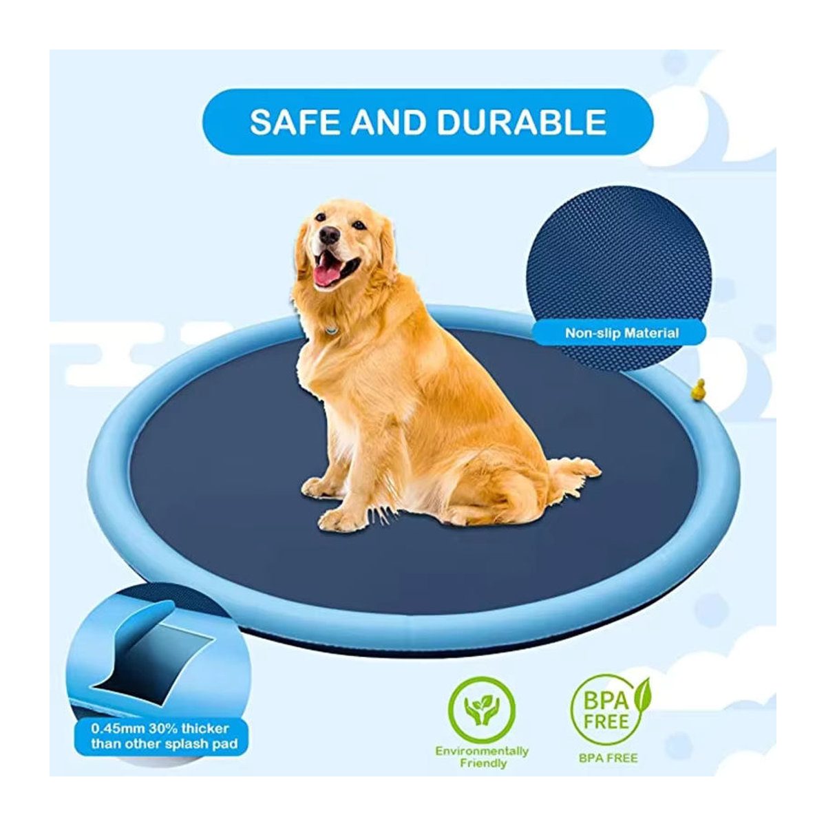 Aufblasbare Sommer Kühlmatte für Hunde mit Sprinkler-Funktion, interaktives Wasser-Spielzeug für Haustiere, Blau, 150/170 cm - Bild 5