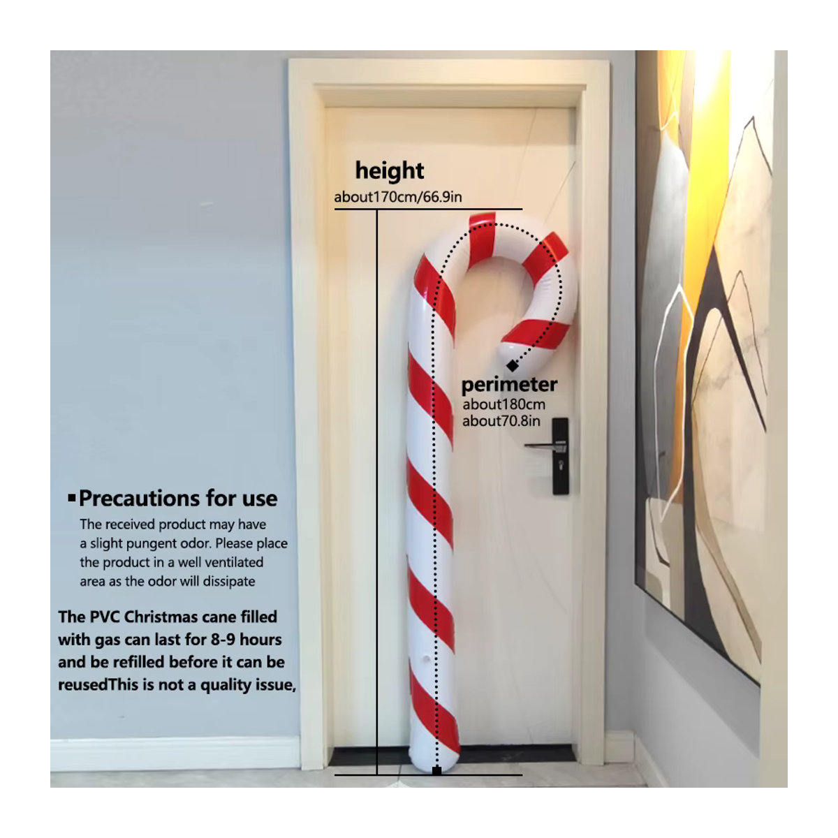 Aufblasbare Weihnachts-Lollipop-Dekoration in Weiß mit Streifenmuster aus Kunststoff für deine Party-Atmosphäre - Bild 2