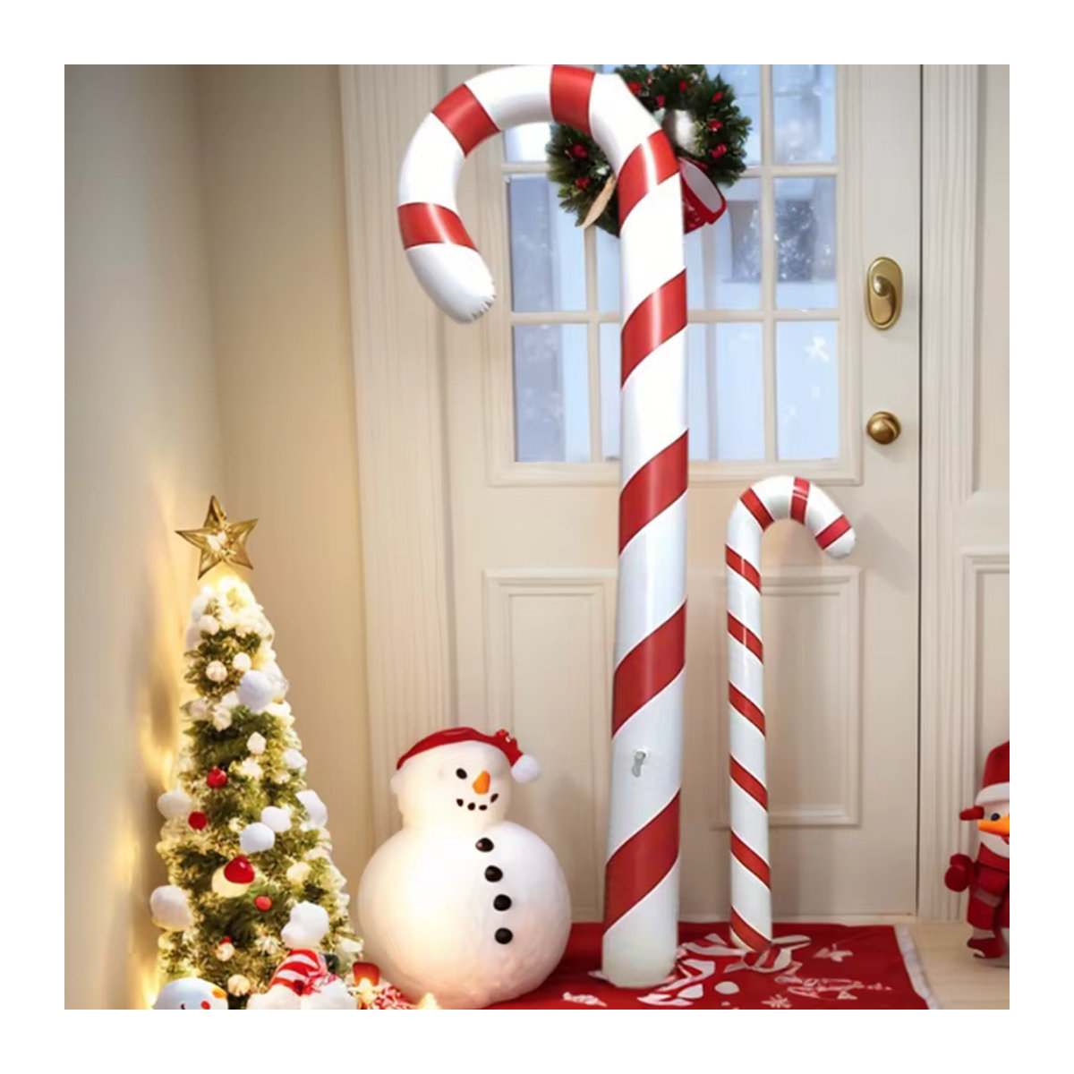 Aufblasbare Weihnachts-Lollipop-Dekoration in Weiß mit Streifenmuster aus Kunststoff für deine Party-Atmosphäre - Bild 3