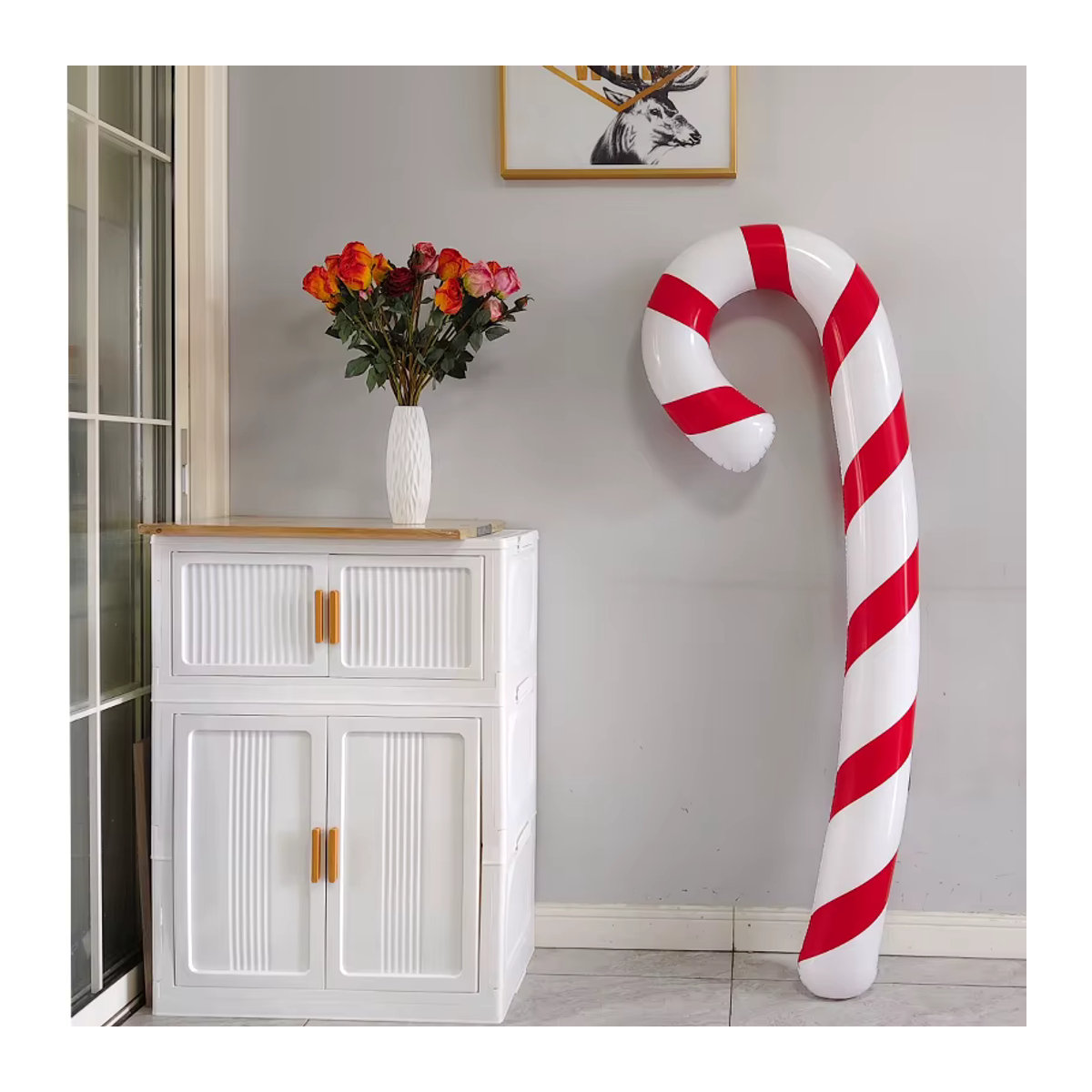 Aufblasbare Weihnachts-Lollipop-Dekoration in Weiß mit Streifenmuster aus Kunststoff für deine Party-Atmosphäre - Bild 4
