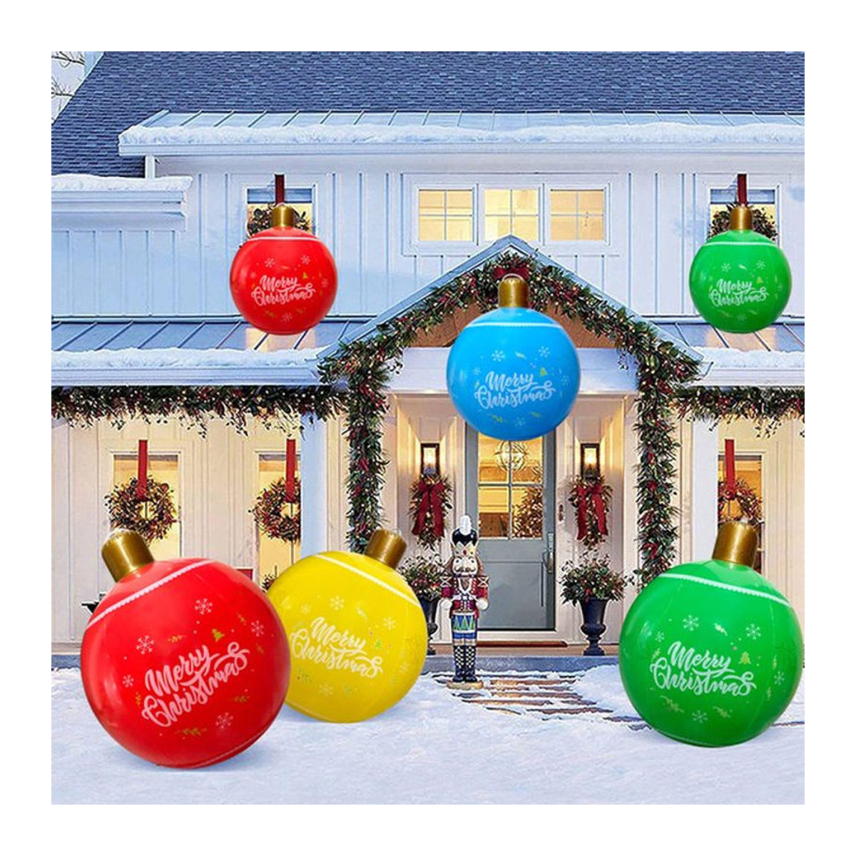 Aufblasbare Weihnachtskugel aus Kunststoff in Grün und Mehrfarbig, Durchmesser: 50 cm, hängende Weihnachtsdekoration für Heim und Büro - Bild 1